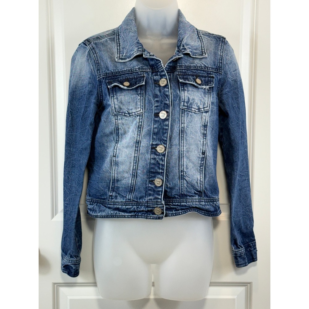 Indigo Rein Womens Medium Wash Denim Jean Trucker Jacket Blue M Demicore Cotton